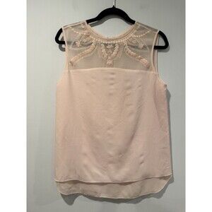Cooper & Ella Top Womens Medium Light Pink Floral Embroidered Sheer Coquette